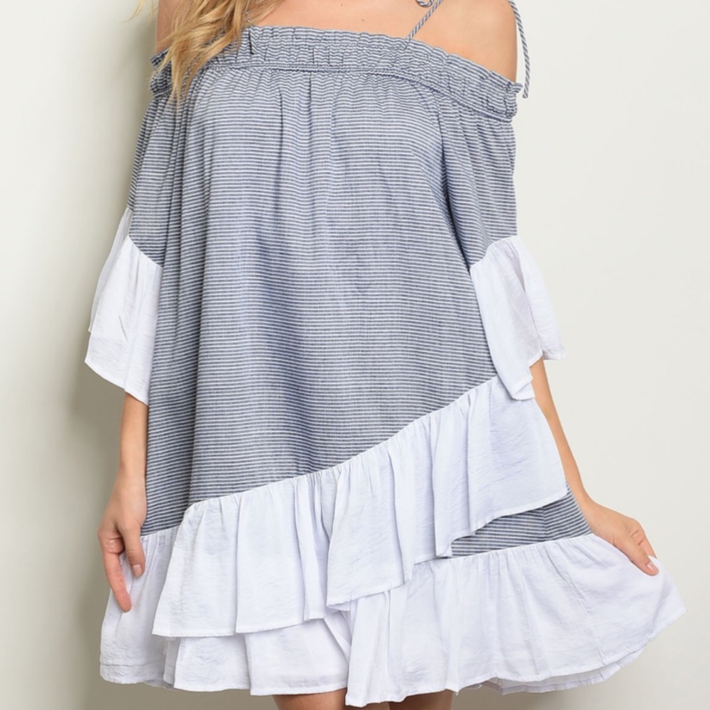 Off shoulder lace trim tunic navy white- Dress - Picture 2 of 3